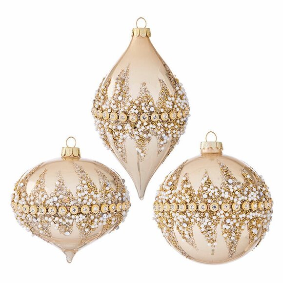 New RAZ 6" Gold Beaded Glass Christmas Ornaments - Picture 2 of 5